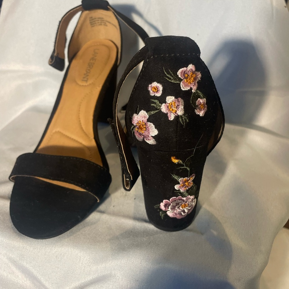 Lane Bryant Black Heels with Floral Embroidery